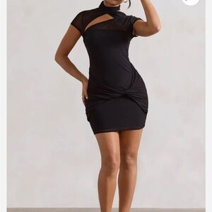 Mandi | Black Mesh Halter-Neck Cut-Out Mini Dress